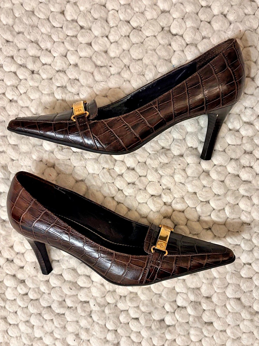 Lauren Ralph Lauren Roxanne Crocodile-Embossed Heels in Brown US 7